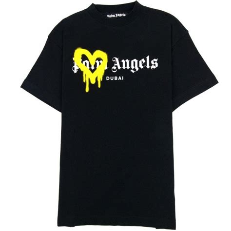 black and yellow palm angels shirt|palm angels cursive shirt back.